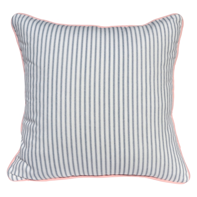 BLUE TICKING STRIPE CUSHION PINK PIPING Adorn